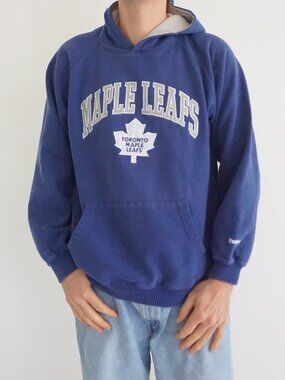 Reebok Blue Toronto Maple Leafs NHL Spellout Hockey Logo Canada Sports Hoodie XL